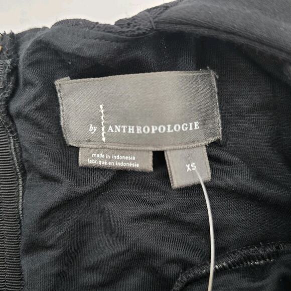 By Anthropologie Top Womens XS Black Tank Cropped Zip Back Corset Knit Lace - Picture 4 of 12